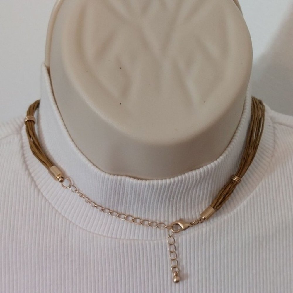 Boho Rustic Faux Patina Hammered Gold Teal Necklace - Picture 6 of 6